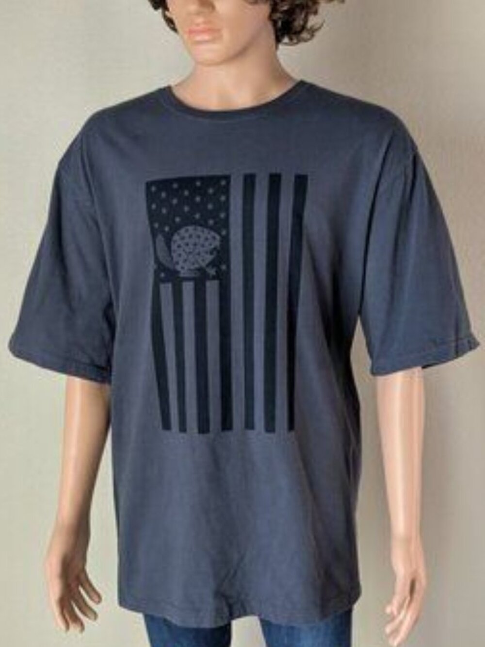 Duluth Shirt Men's XL Blue Angry Beaver USA Flag Relaxed Longtail Tee
